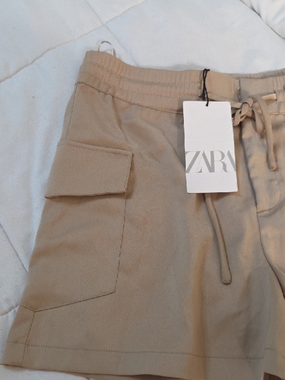 ZARA Beige Cargo Drawstring Shorts - Picture 2 of 5
